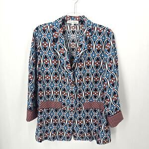 Cara Cara Silky Geometric Floral Smoking Jacket Blazer PJ Style Unstructured M